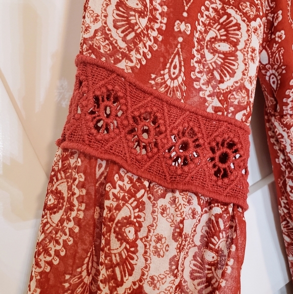 As U Wish Dress Cinnamon Rust Color Print Mini Boho Babydoll Lined Size … - Picture 7 of 16